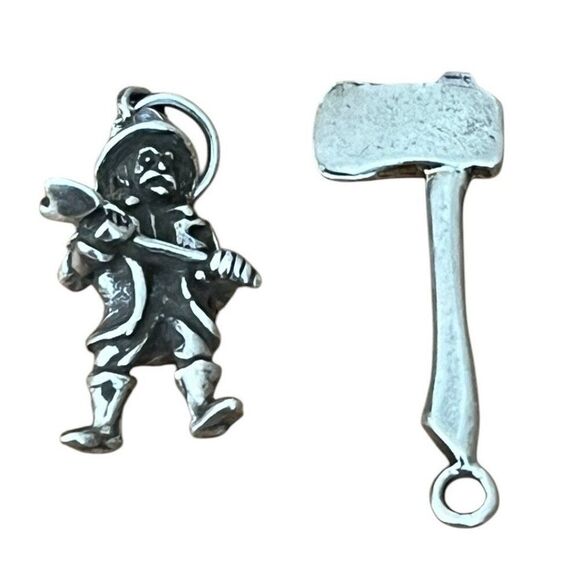 Sterling Silver Firefighter Fireman and Ax Charms Lot of 2 - Picture 1 of 6